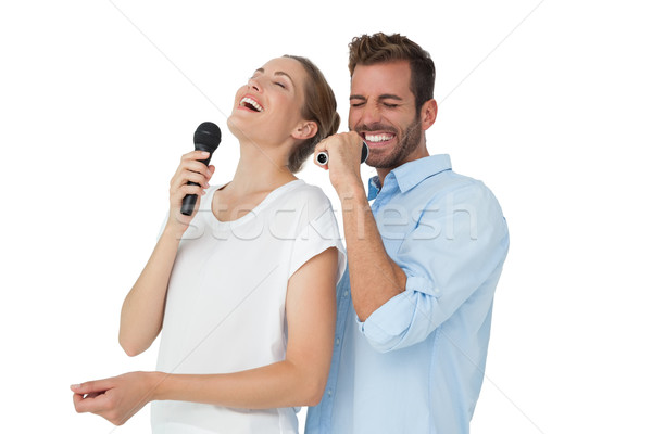 Foto stock: Alegre · casal · cantando · mulher · feminino · risonho