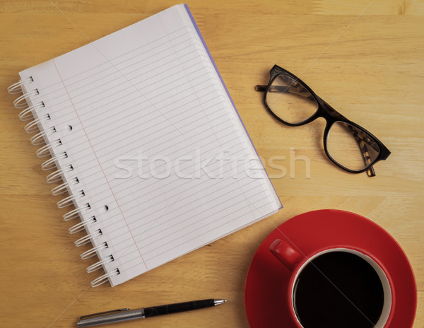 ストックフォト: ノートブック · 眼鏡 · ペン · コーヒーカップ · デスク · 教育