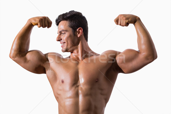 Foto stock: Retrato · muscular · moço · músculos · branco · sorrir