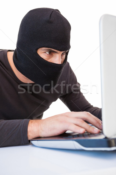 Focused burglar hacking into laptop Stock photo © wavebreak_media