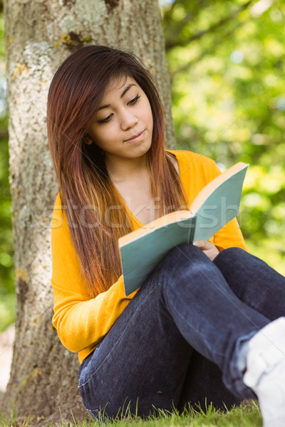 Vrouwelijke student lezing boek boomstam park Stockfoto © wavebreak_media