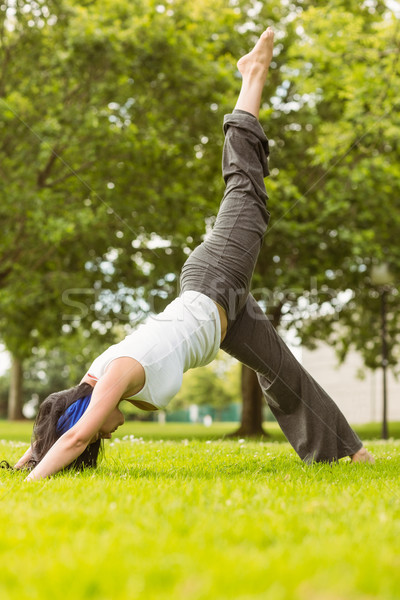 Friedlich braune Haare Yoga Gras Park Frühling Stock foto © wavebreak_media