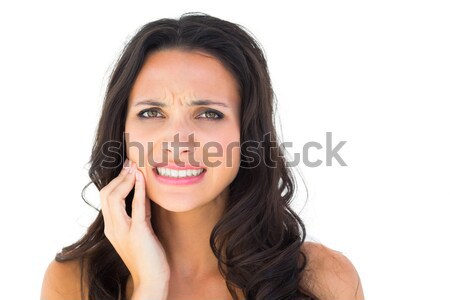 Csinos barna hajú fogfájás fehér egészség női Stock fotó © wavebreak_media