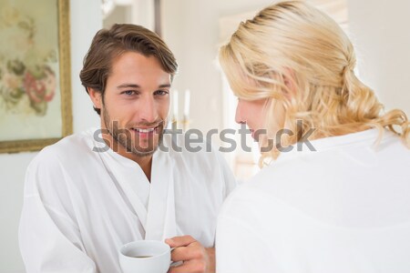 Cute paar home keuken vrouw koffie Stockfoto © wavebreak_media