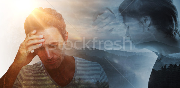 Composite image of sad pretty brunette leaning against wall Stock photo © wavebreak_media