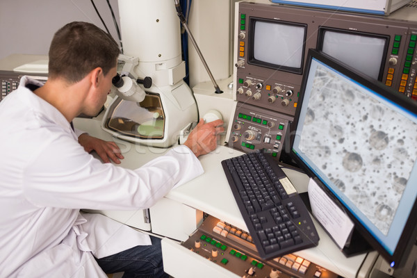 Stock foto: Biochemie · Studenten · groß · Mikroskop · Computer · Universität