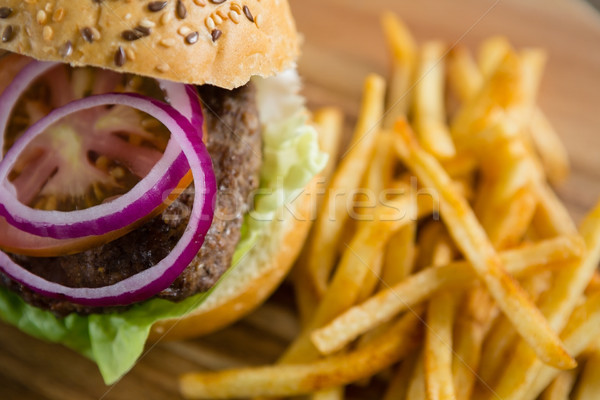 Oignon Burger frites françaises boire souriant [[stock_photo]] © wavebreak_media