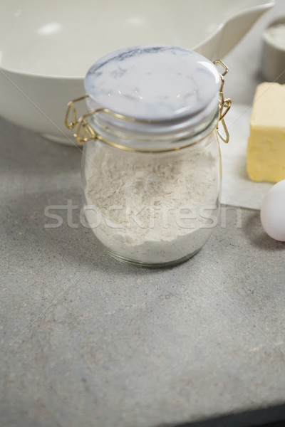 Stock photo: High angle view flour in glass jar