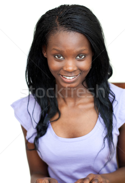 Stockfoto: Portret · glimlachend · student · witte · vrouw · meisje