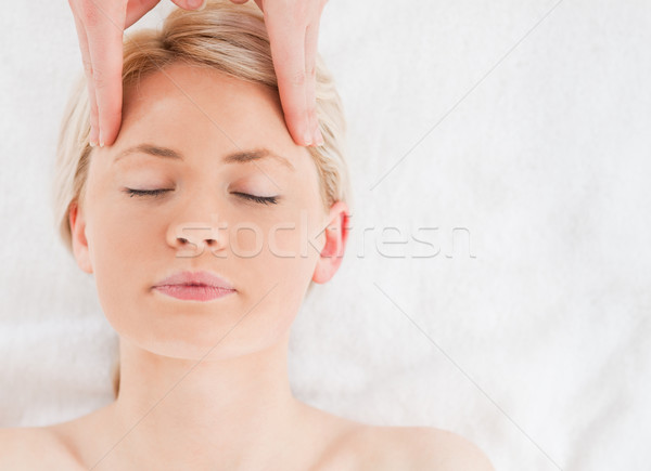 Foto stock: Jovem · mulher · massagem · cara · estância · termal · centro