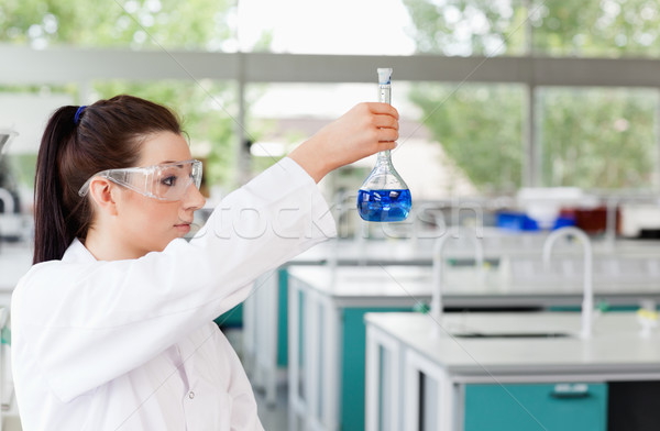 Brunette scientist looking at a flask in a laboratory Stock photo © wavebreak_media