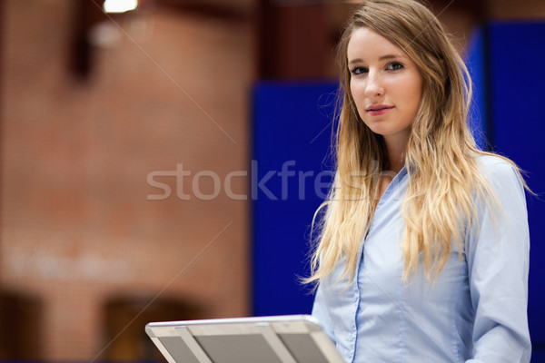 Foto stock: Mulher · apresentação · olhando · câmera · negócio · reunião