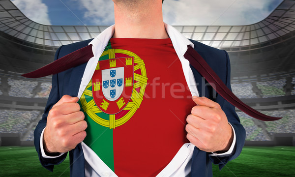 Foto stock: Empresário · abertura · camisas · Portugal · bandeira · grande