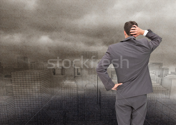 Composite image of young businessman standing back to camera scr Stock photo © wavebreak_media