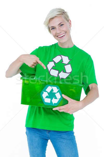 Szőke nő visel újrahasznosítás póló tart újrahasznosít Stock fotó © wavebreak_media