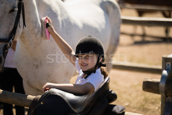 Lány ló ranch mosolyog napos idő gyermek Stock fotó © wavebreak_media