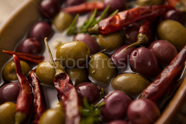 Stockfoto: Afbeelding · olijven · Rood · olie · kom