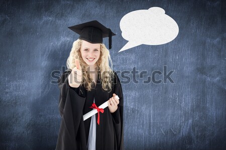 Portrait of female student holding degree against white tiling Stock photo © wavebreak_media