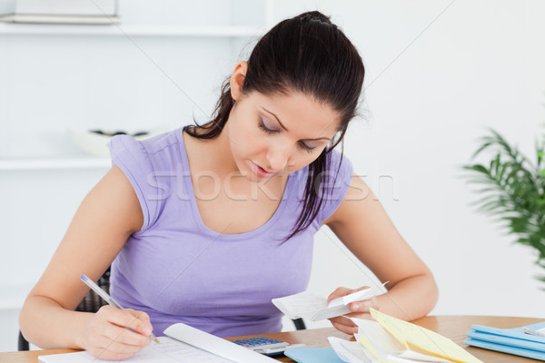 [[stock_photo]]: S'ennuie · jeune · femme · comptables · femme · papier · travaux