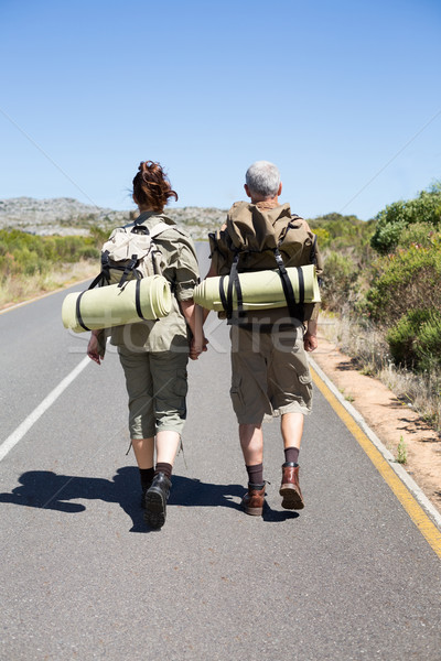 Hitch hiking couple holding hands on the road  Stock photo © wavebreak_media