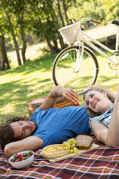 Stockfoto: Cute · paar · picknick · vrouw · man · gelukkig