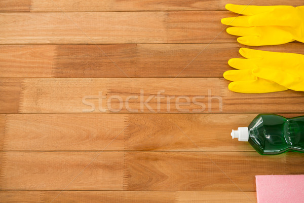 Overhead view of gloves with chemical bottle and wipe pad Stock photo © wavebreak_media