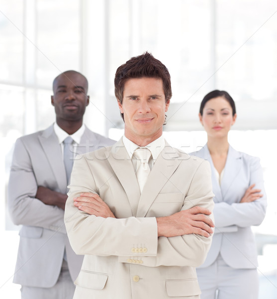 Foto stock: Equipe · de · negócios · espírito · positividade · homem