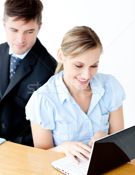 Gyönyörű fiatal üzletasszony laptopot használ otthon ül Stock fotó © wavebreak_media
