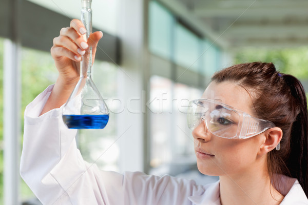 Young science student looking at a blue liquid in a laboratory Stock photo © wavebreak_media