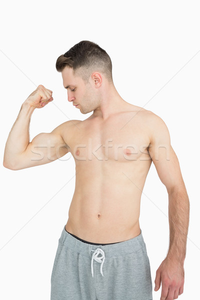 Foto stock: Sin · camisa · joven · músculos · blanco · mano · deporte