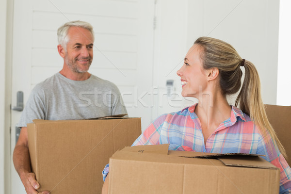 Stockfoto: Gelukkig · paar · karton · nieuw · huis