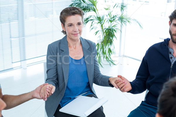 Foto stock: Grupo · terapia · sessão · círculo · terapeuta · mulher