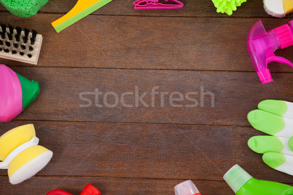 Cleaning equipments arranged on wooden floor Stock photo © wavebreak_media