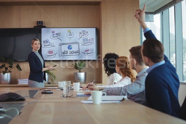 Businesswoman interacting with team during meeting in boatd room Stock photo © wavebreak_media