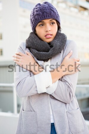 Zamyślony kobieta zimą płaszcz miasta szczęśliwy Zdjęcia stock © wavebreak_media