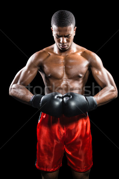 [[stock_photo]]: Boxeur · posant · échec · déprimée · noir · boxe