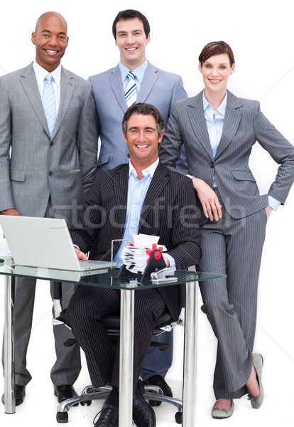 Portrait heureux équipe commerciale blanche clavier affaires [[stock_photo]] © wavebreak_media