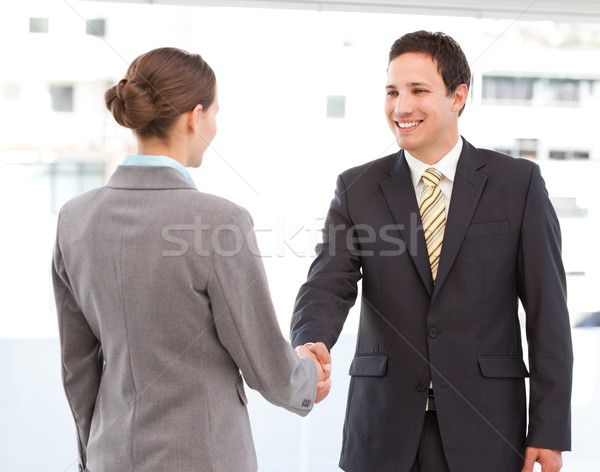Cheerful businessman and businesswoman concluding a deal by shaking hands  Stock photo © wavebreak_media
