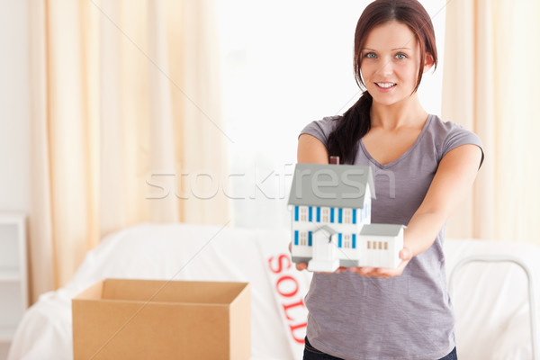 Young woman with a model house looking at the camera in a living room Stock photo © wavebreak_media