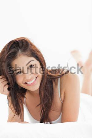 [[stock_photo]]: Coup · sourire · femme · jambes · regarder · côté