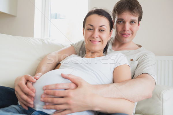 Foto stock: Pareja · recién · nacido · sofá · relajante · hombre · nino