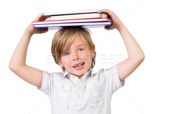 [[stock_photo]]: étudiant · équilibrage · livres · tête · blanche · école