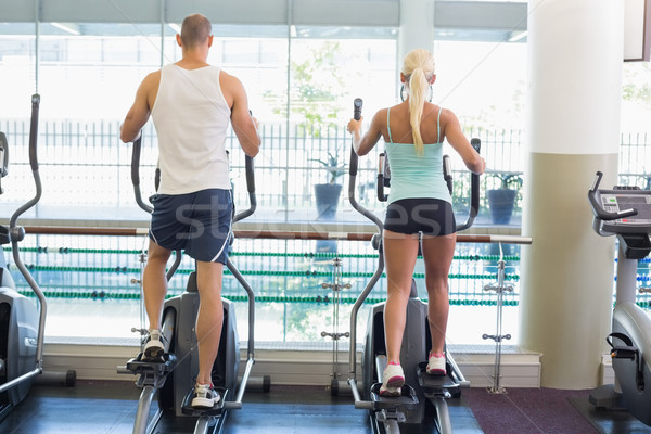 Vue arrière couple travail gymnase s'adapter [[stock_photo]] © wavebreak_media