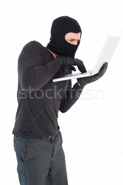 Stock fotó: Hacker · laptopot · használ · arculat · fehér · férfi · laptop