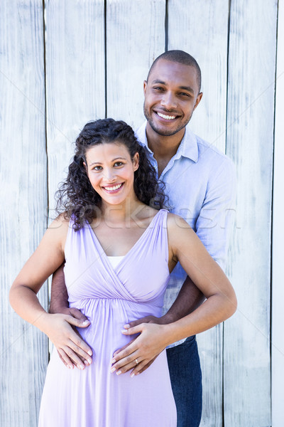 Foto stock: Retrato · sonriendo · embarazadas · marido · tocar · vientre