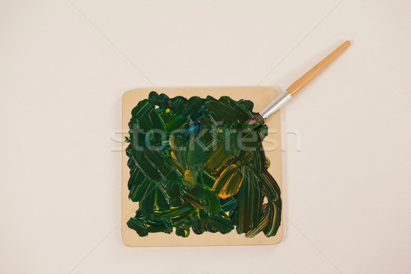 Palette with green water color and paint brush Stock photo © wavebreak_media