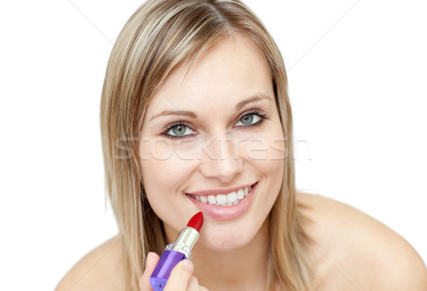 女子 紅色的唇膏 白 微笑 面對 商業照片 © wavebreak_media