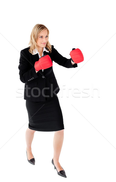 Zdjęcia stock: Kobieta · interesu · czerwony · rękawice · bokserskie · biały · ręce · sportu