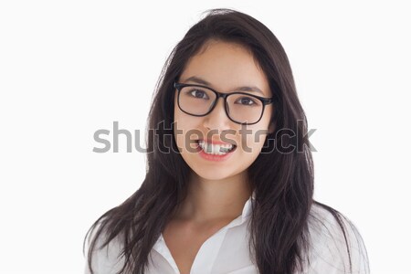 улыбающаяся женщина очки белый женщины рубашку улыбаясь Сток-фото © wavebreak_media