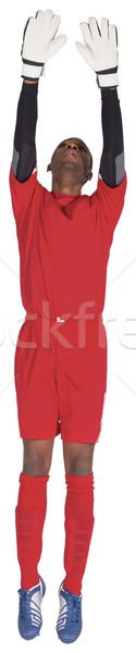 Portarul roşu salva alb fotbal Imagine de stoc © wavebreak_media
